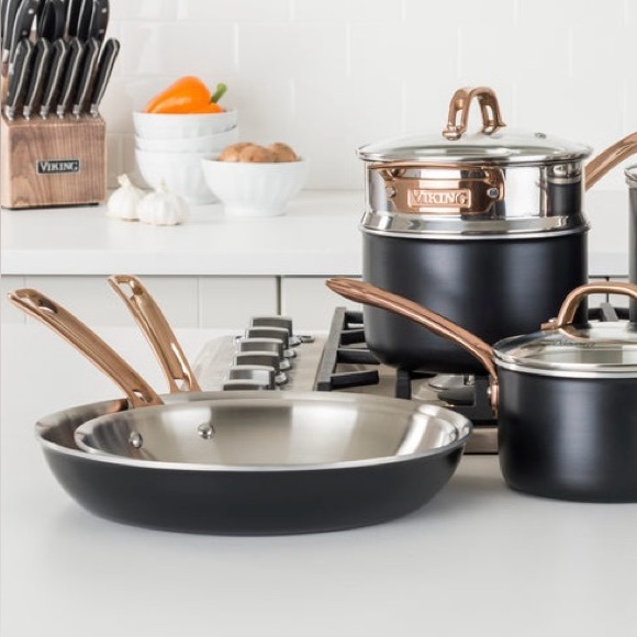 VIKING Stainless Steel Fry Pan - Black and Silver with copper color handle